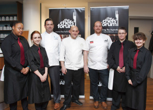 L-R in Chef Whites Robert, Paul and Matt with Students