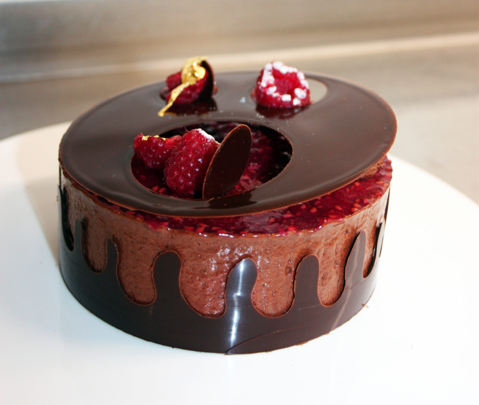 Chocolate and Raspberry Entremet - Chocolate Crumble, Chocolate Sponge ...